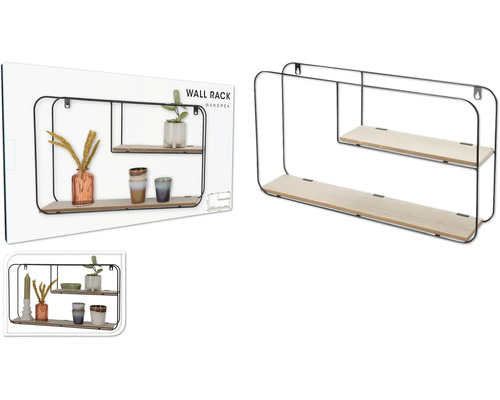 Wandrek met twee planken van hout en metaal