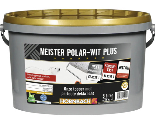 HORNBACH Muurverf Meister Polar plus conserveringsmiddelvrij en spatvrij wit 5 l