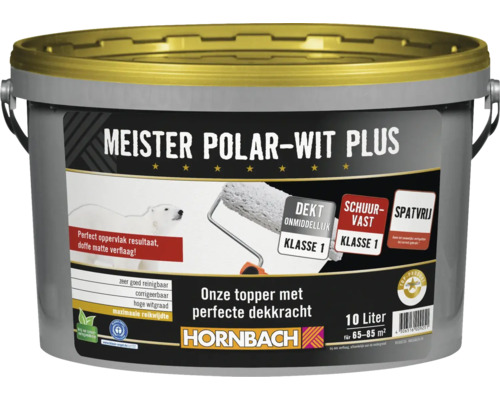 HORNBACH Muurverf Meister Polar plus conserveringsmiddelvrij en spatvrij wit 10 l