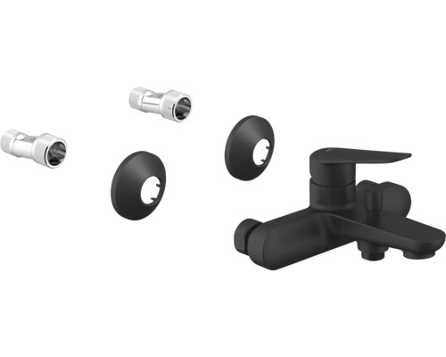 Douchearmatuur in het zwart met S-koppelingen en rozetten