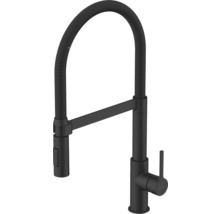 Zwarte keukenkraan met flexibele uitloop