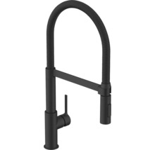 Zwarte keukenkraan met flexibele uitloop