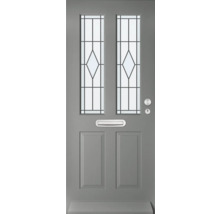 Voordeur met glazen panelen en brievenbus