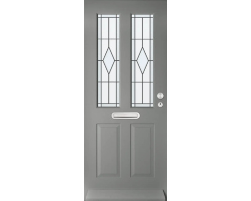 Voordeur met glazen panelen en brievenbus