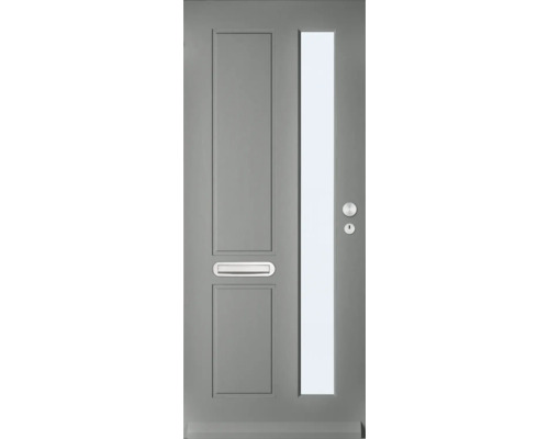 Voordeur met glazen inzetstuk, brievenbus en deurbeslag