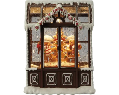 KONSTSMIDE Kerstverlichting LED waterlantaarn peperkoekhuis lamp warmwit H 21,5 cm Decoratief peperkoekhuis met peperkoekmannetjes en sneeuw als kerstdecoratie