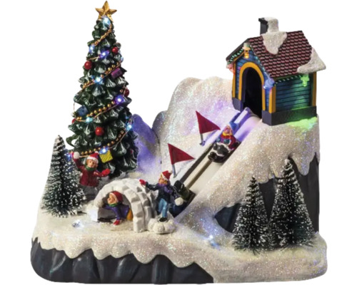 KONSTSMIDE Kerstverlichting LED rodelbaan met muziek 19 lampjes gekleurd Kerstminiaturendorp met kerstboom, iglo en rodelbaan