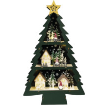 Decoratieve kerstboom van hout met huizen en figuren