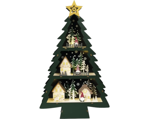Decoratieve kerstboom van hout met huizen en figuren