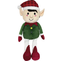 Knuffel elf met geruite muts en groen bovenstuk