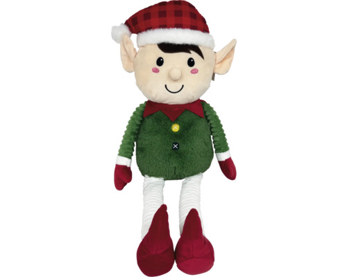 Knuffel elf met geruite muts en groen bovenstuk