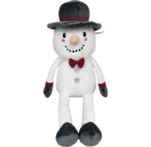 Pluche sneeuwpop met hoed, vlinderdas en decoratieve sneeuwvlokken