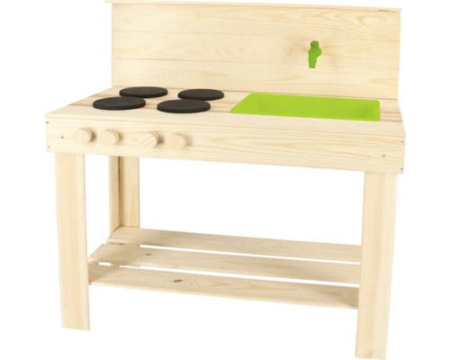 ESSCHERT'S Kinderspeelkeuken geïmpregneerd hout met modderbak 78x43x88 cm Houten speelkeuken met spoelbak, kookplaat en opbergvak