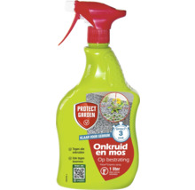 Onkruid- en mosverwijderaar in een spuitfles voor gebruik op bestrating