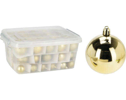 Kerstbal kunststof goud mix assortiment 70 st Opbergdoos met gouden kerstballen