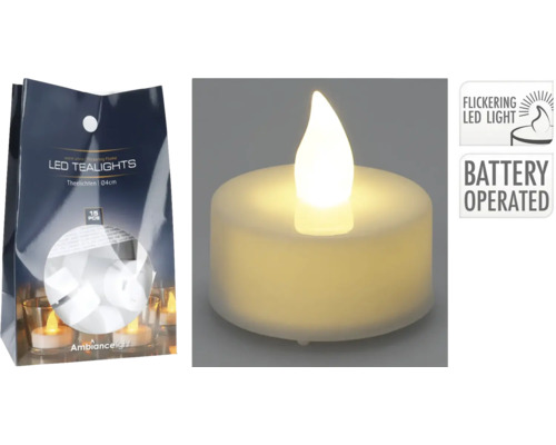 Waxinelichtjes LED warmwit Ø 4 cm 15 st Ledtheelicht met flikkerend licht en batterijvoeding, verpakking van 15 stuks
