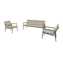 Tuinmeubelset bestaande uit een bank en twee fauteuils met kussens