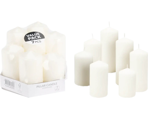 Stompkaars wit H 15,5 cm 7 st Verpakking met zeven stompkaarsen