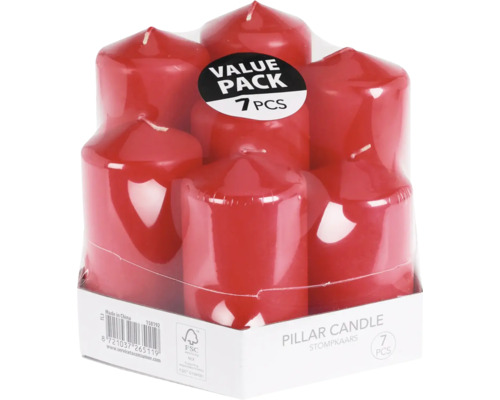Stompkaars rood H 15,5 cm 7 st Verpakking van zeven rode stompkaarsen