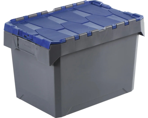 Grijze kunststof opbergbox met blauw deksel