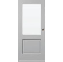 Witte deur met glazen inzetstuk aan de bovenkant en vulling aan de onderkant