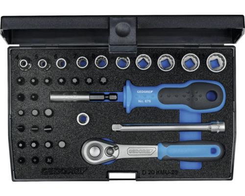 Steeksleutelset in koffer met bits, schroevendraaier, ratel en verlengstuk