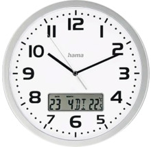 Analoge wandklok met datums- en temperatuurweergave