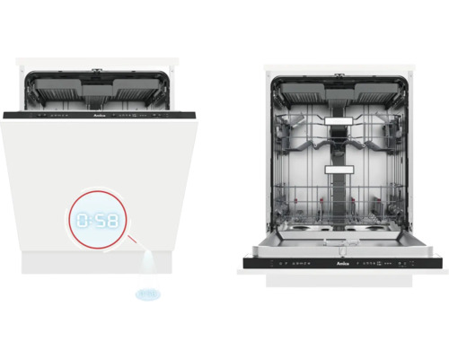 Amica vaatwasser, gedeeltelijk geïntegreerd, met open deur en digitale tijdweergave