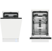 Twee weergaven van een Amica vaatwasser met open deur.