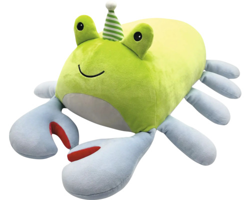 UNIQUE LIVING Knuffelkussen krab groen geel 35x70 cm Knuffelkrab met feesthoed