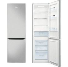 Amica koel-vriescombinatie met open deuren, voorzien van glazen planken en FrostControl-compartimenten