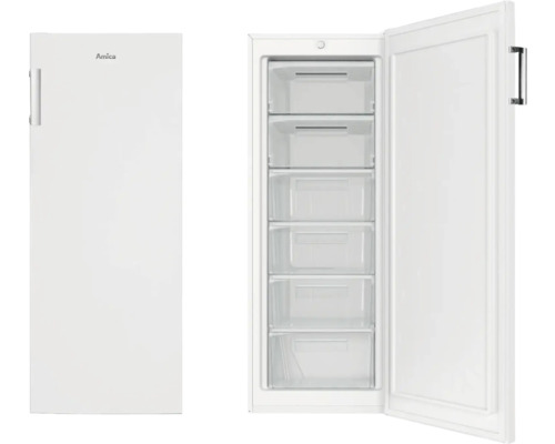 Amica vriezer met open deur en vijf vrieslades