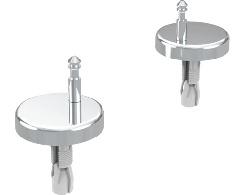 Twee WC-bril bevestigingen van metaal en kunststof