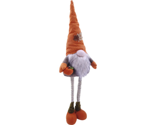 Decoratieve herfstkabouter met gebreide muts, baard en pompoen