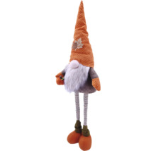 Decoratief figuur tuinkabouter met gestreepte benen en herfstbladhoed