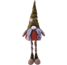 Decoratieve tuinkabouter met baard en herfstbladeren op de muts
