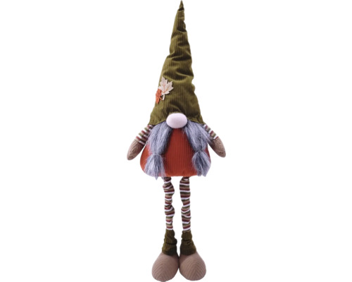 Decoratieve tuinkabouter met baard en herfstbladeren op de muts