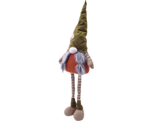 Decoratieve stoffen figuur in dwergontwerp met gestreepte benen en puntmuts