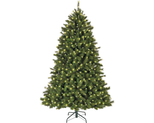 Versierde kunstkerstboom met lampjes op een standaard