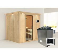 Sauna met saunakachel, stenen en bediening