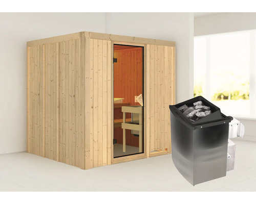 Houten sauna met saunakachel en saunastenen