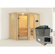 Hoeksauna met kachel en digitale bediening