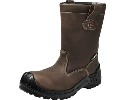 Bruine veiligheidslaars van leer met zwarte zool