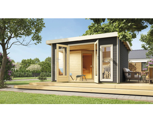 Tuinhuis met terras, open ingang en sauna