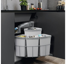 Afvalscheidingssysteem voor keukenkast met meerdere bakken voor afvalsortering.