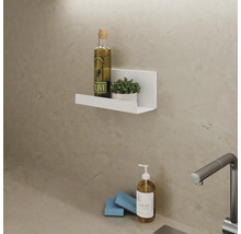 Wandplank met olijfolie, plant, afwasmiddel en spons