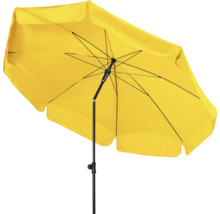 Gele parasol met zwart frame voor de tuin of het terras