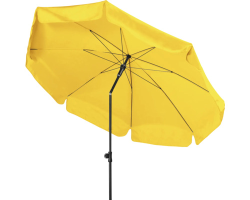 Gele parasol met zwart frame voor de tuin of het terras