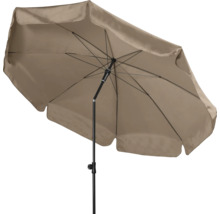 Geopende parasol met standaard voor de tuin