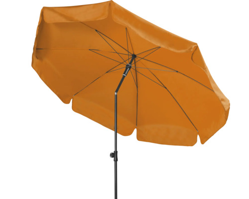 Oranje parasol met zwarte standaard